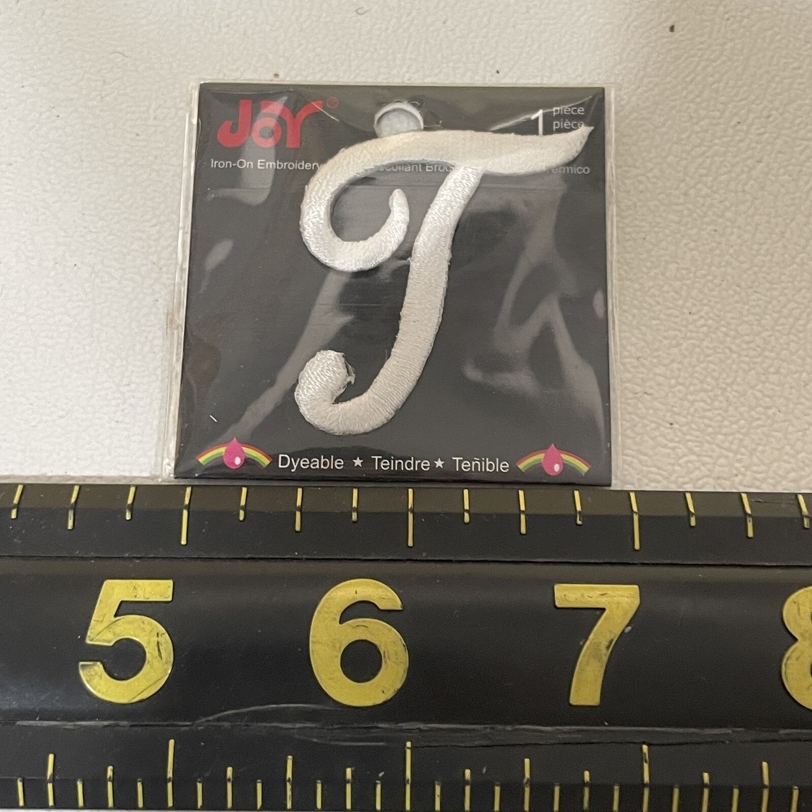 Small 1.5” White T Letter Initial “T” Patch Fancy Cursive Font M010