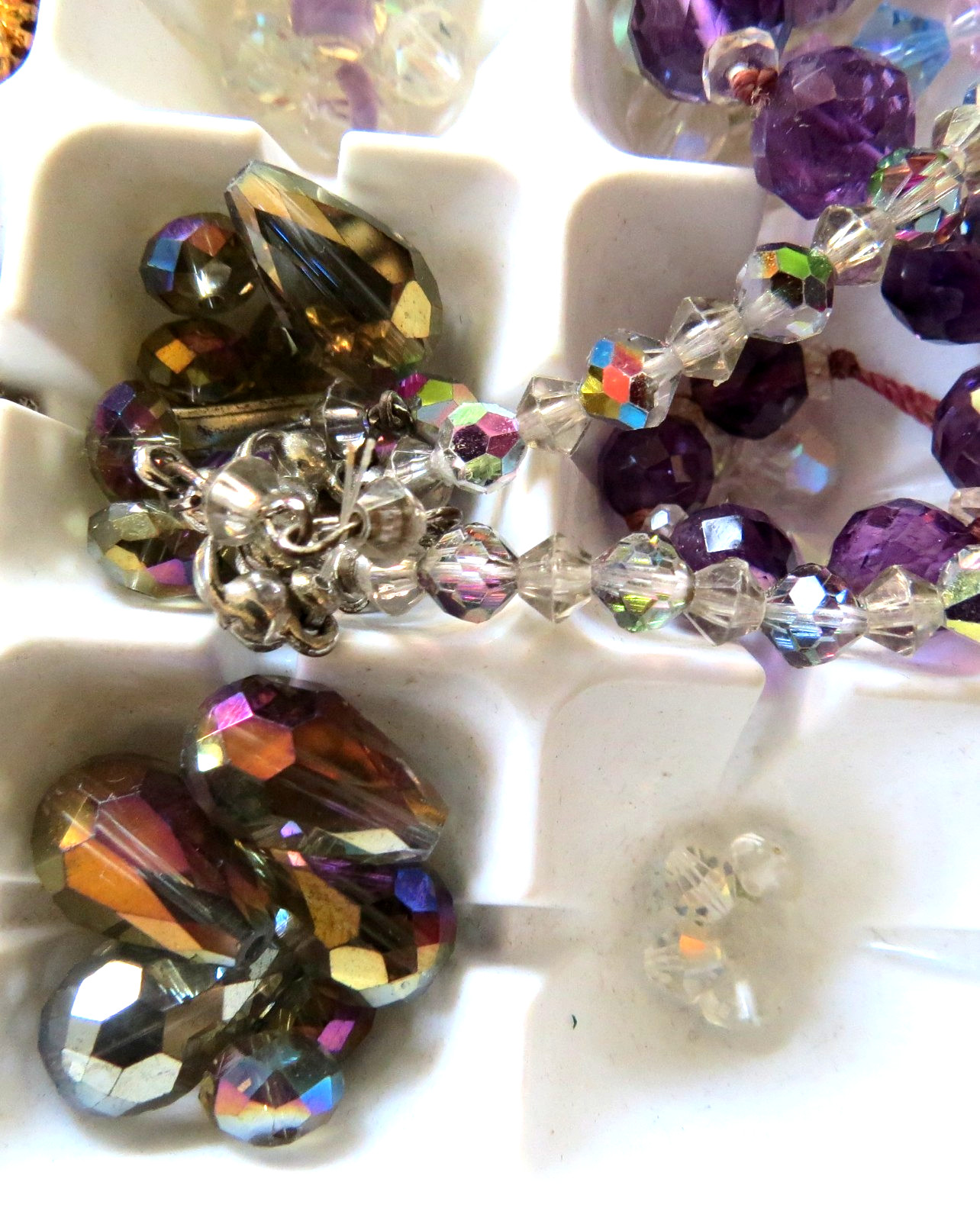 Vintage Glass Crystal Bead Lot Purple Blue Clear AB and some stragglers