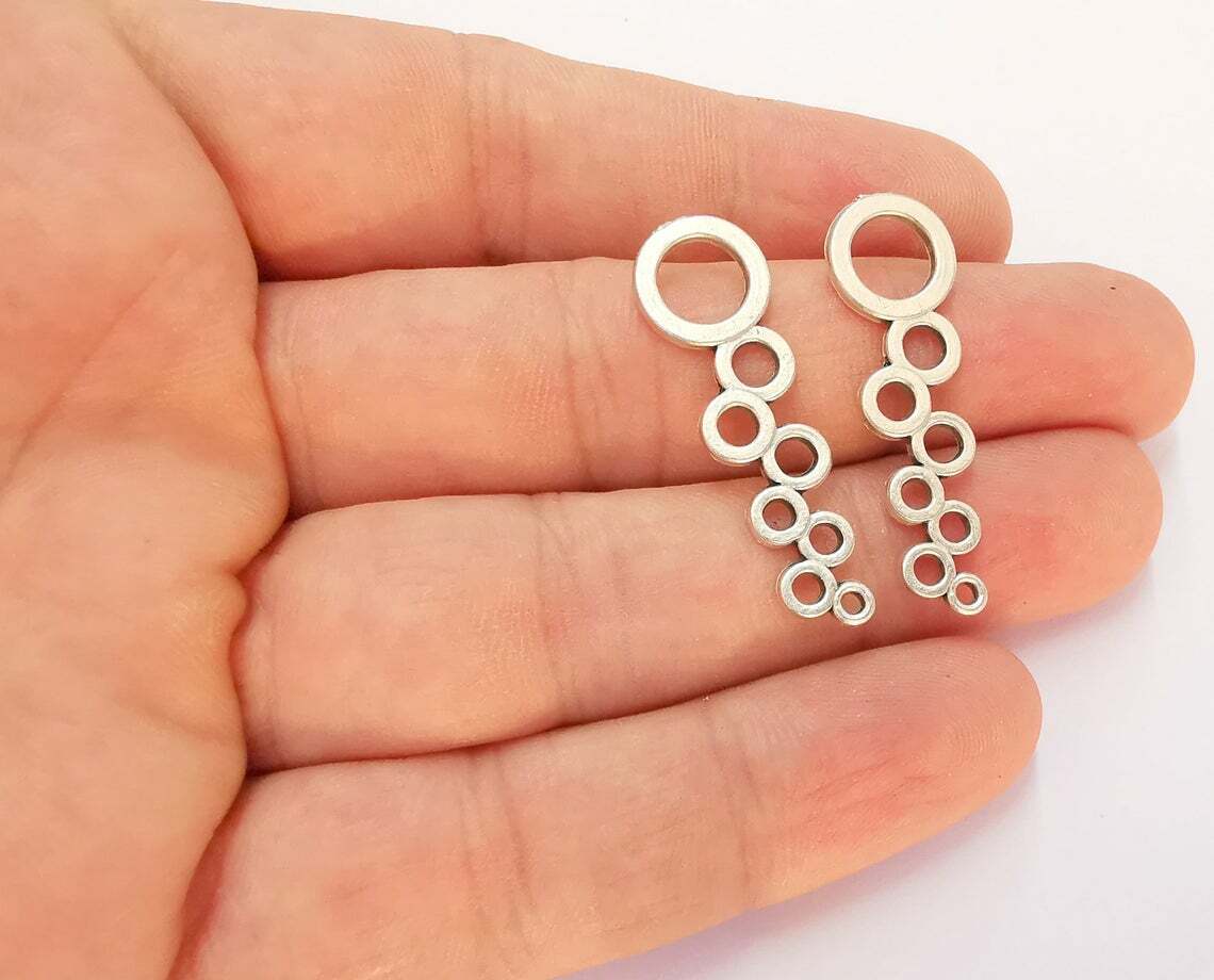 5 Circle Hoops Dangle Antique Silver Plated Charms (36x11mm) G22518