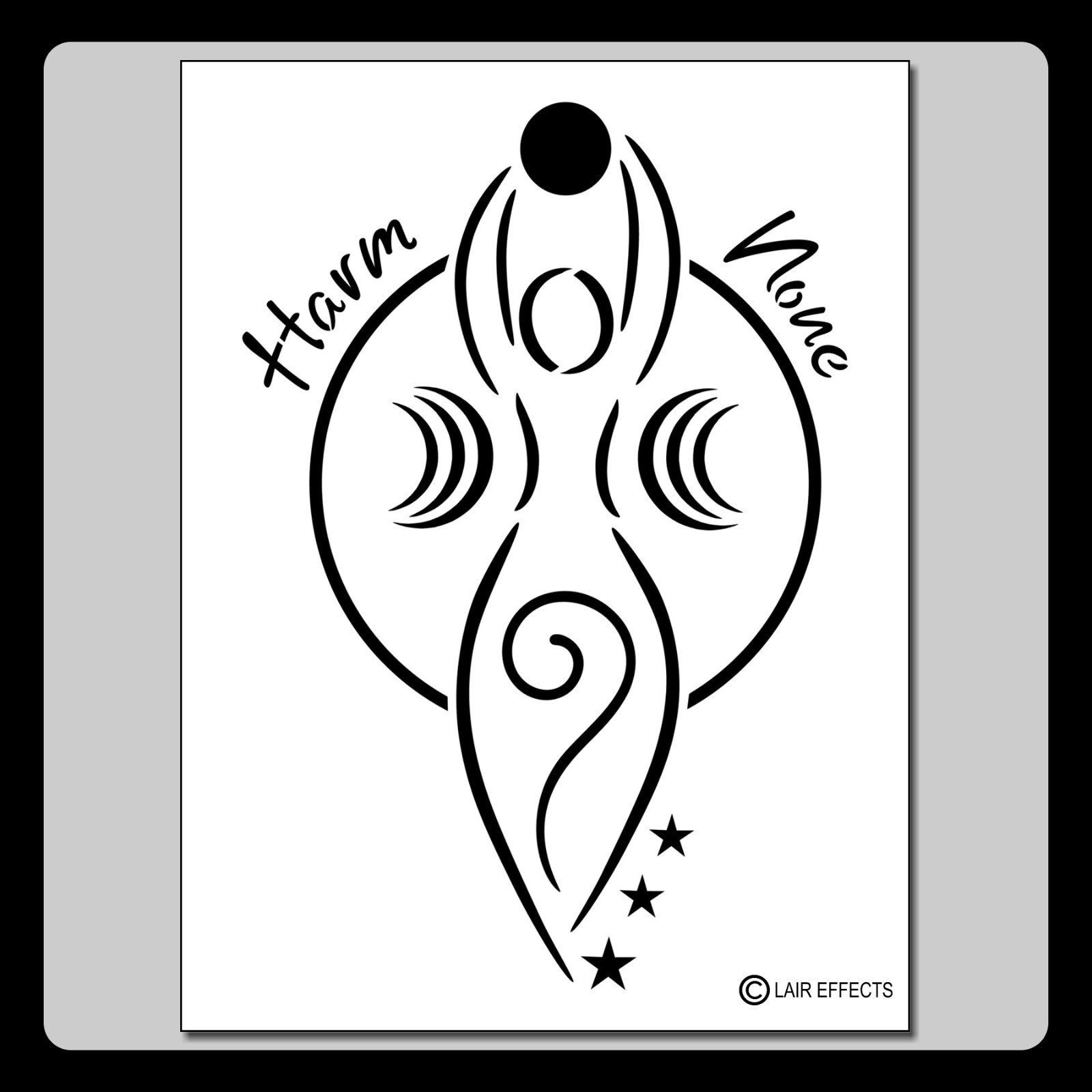 Wiccan Spiral Goddess with moons, Reads: “Harm None” reusable craft STENCIL