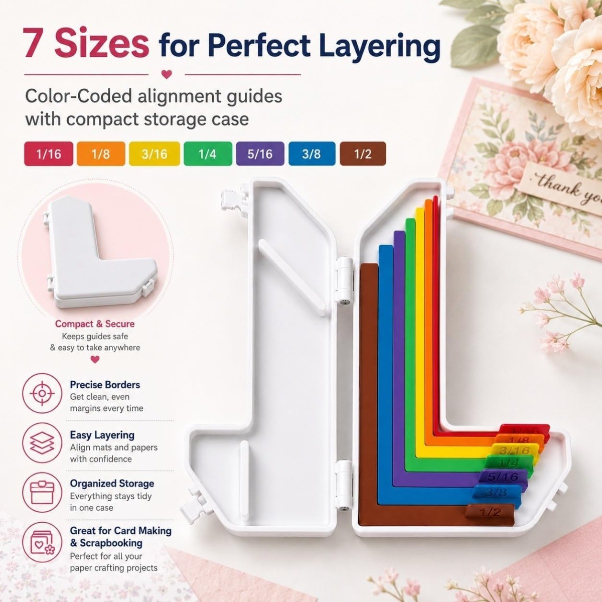 7 Size Paper Craft Alignment Guide Set Color Border Spacing Tool for Card Making