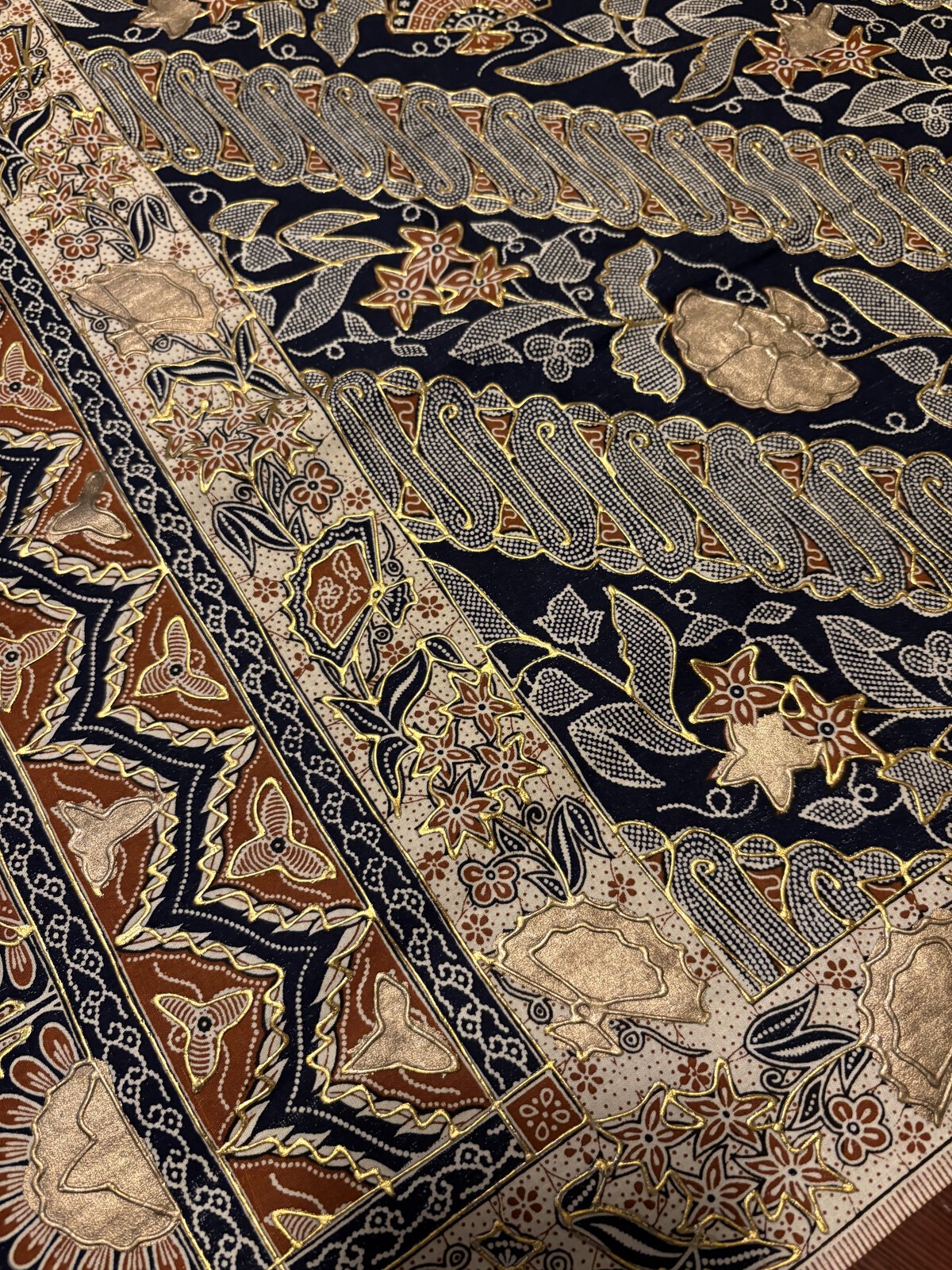 Lot 2 Vintage Bali Prada Batik Fabric Panels 1970s Gold 78×40 77×20