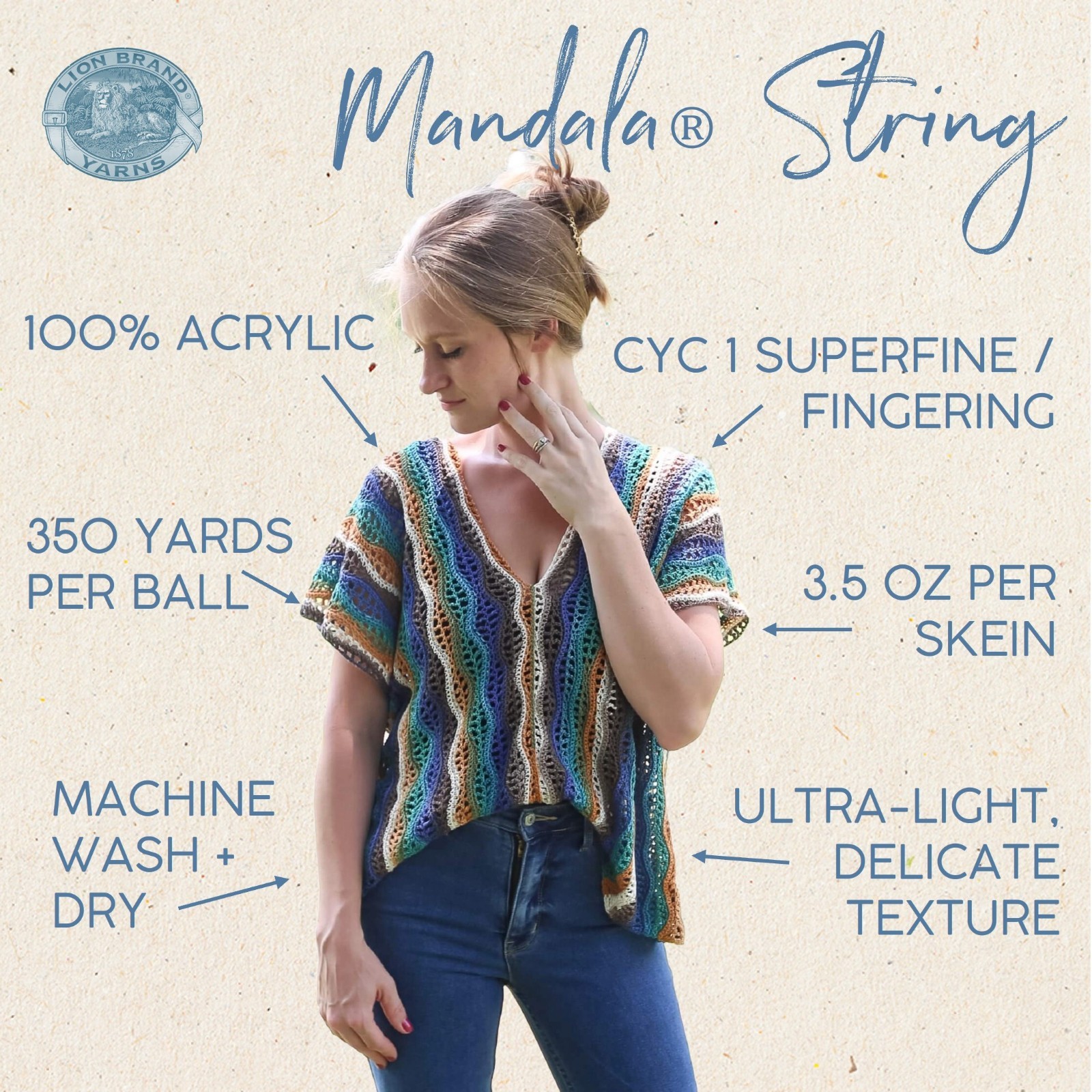 (3 Pack) Lion Brand Yarn 557-209BF Mandala String Yarn, Acoustic