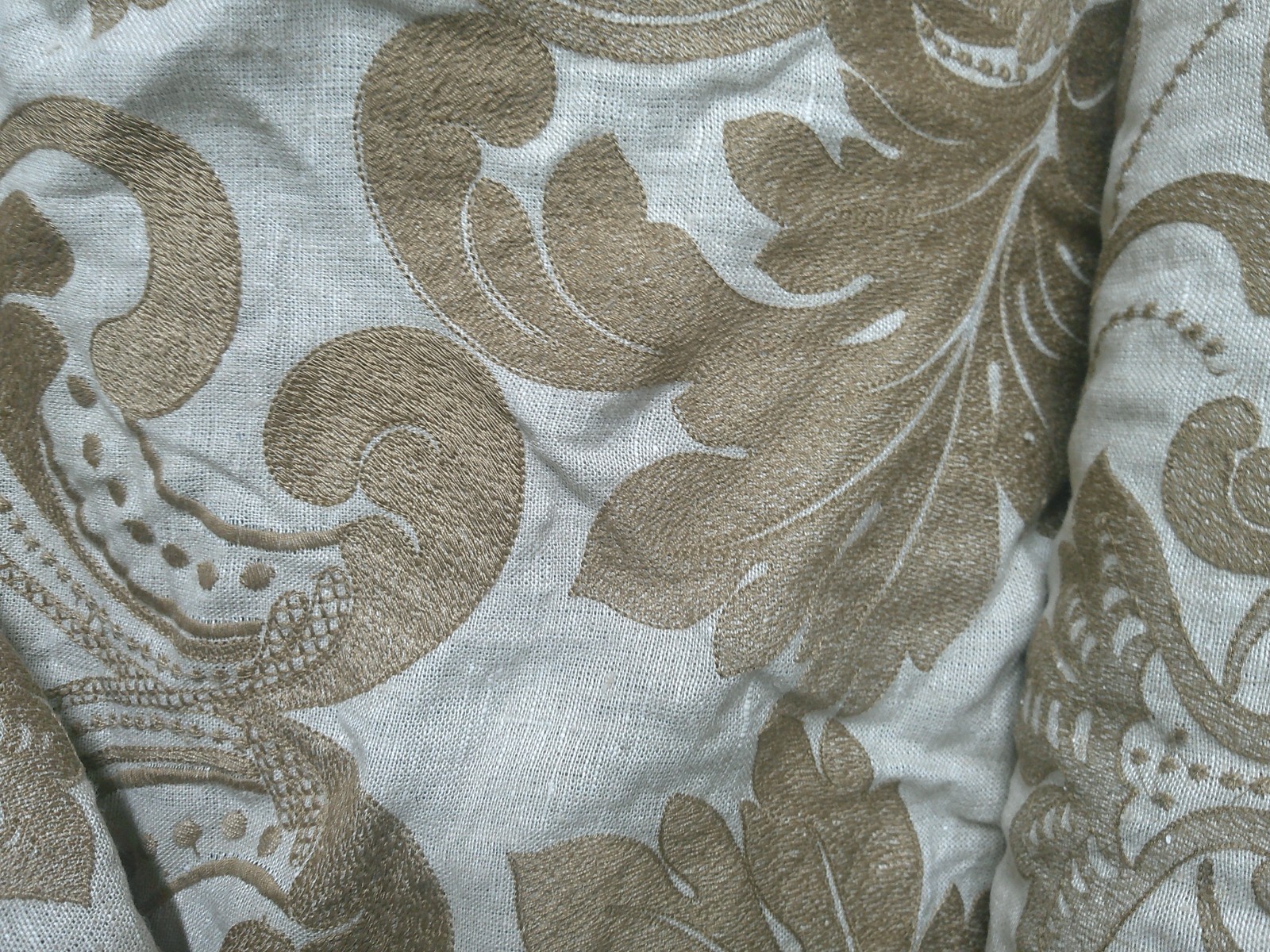 Parisian Embroidered Linen Baroque Large Scale Discontinued Vervain Creme/Toffee