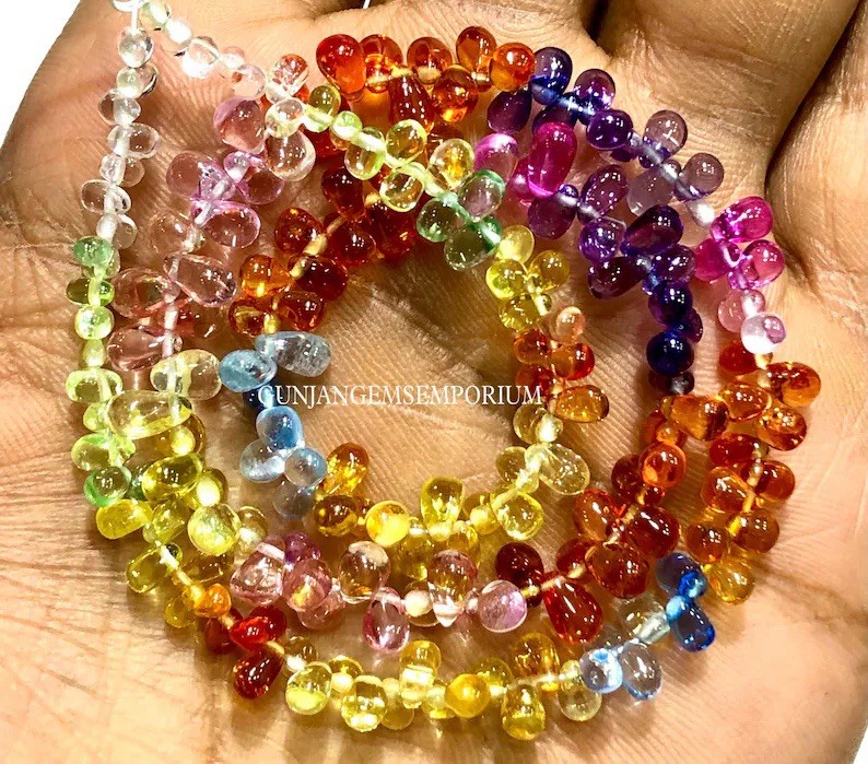 Rare Multi Sapphire Smooth Teardrop Beads Colourful Briolette Natural Sapphire