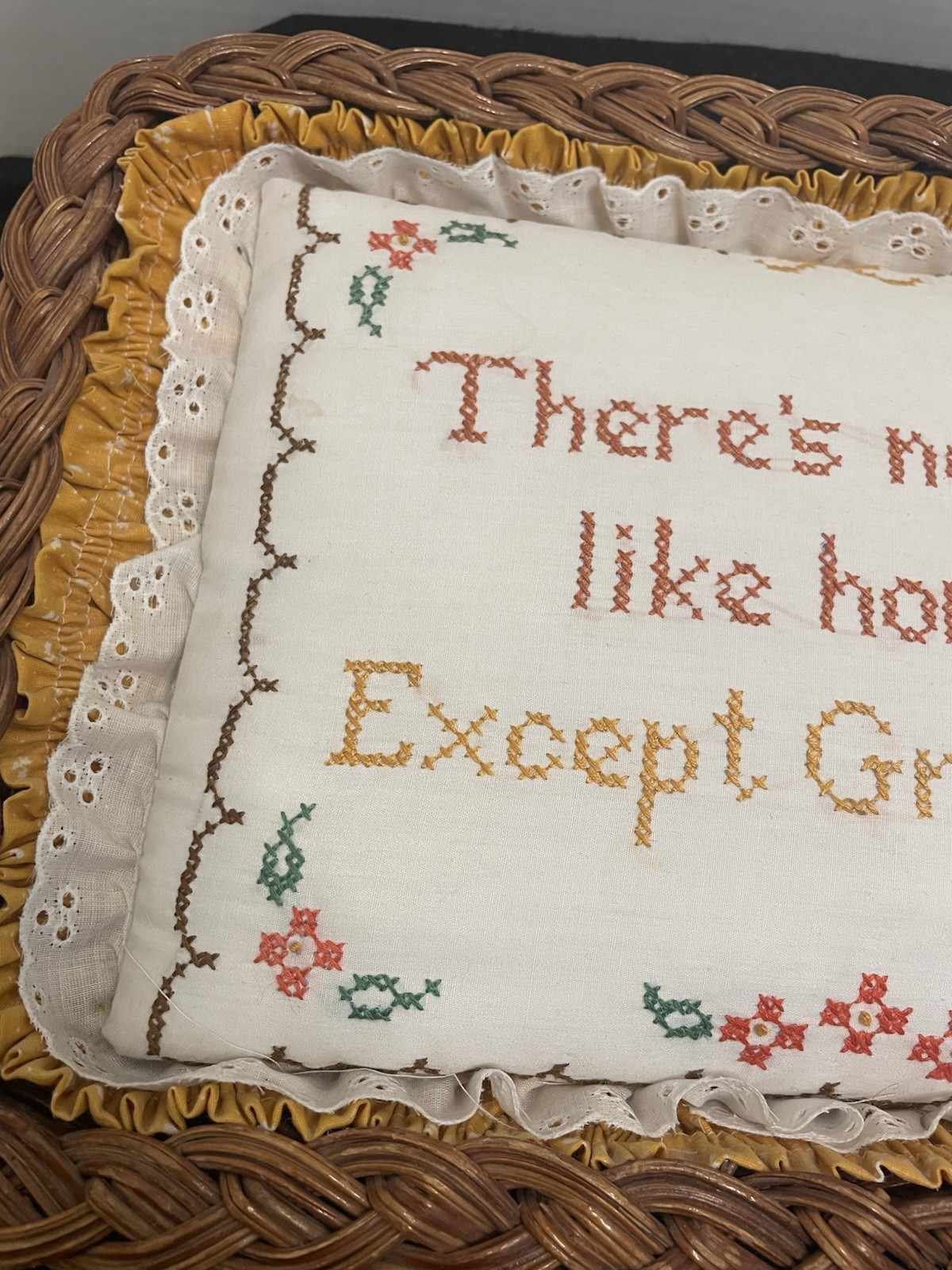 There’s No Place Like Home..Except Grandma’s Cross Stitch Pillow In Basket Frame