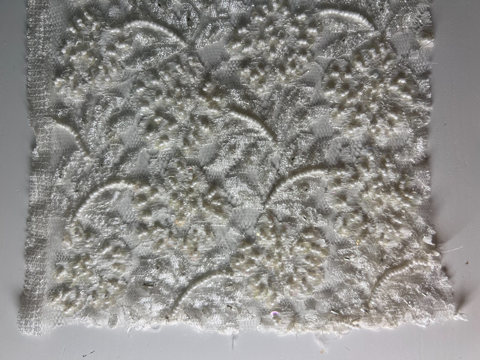 White & Ivory Beaded Sequin Floral Lace Wedding Bridal Fabric 16 remnant pieces