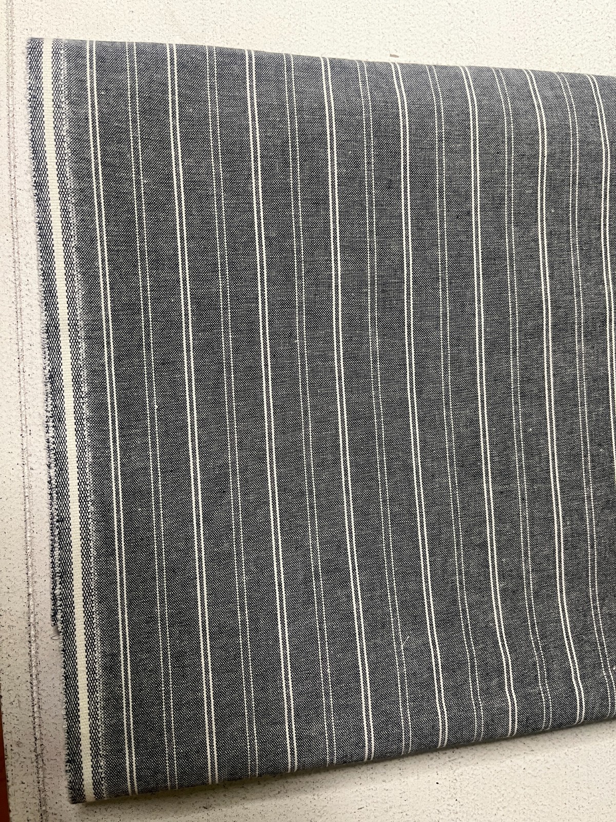 Charcoal Gray Pinstripe Fabric White/Ivory Stripes Woven Look 2 Yards 16″ x 62″