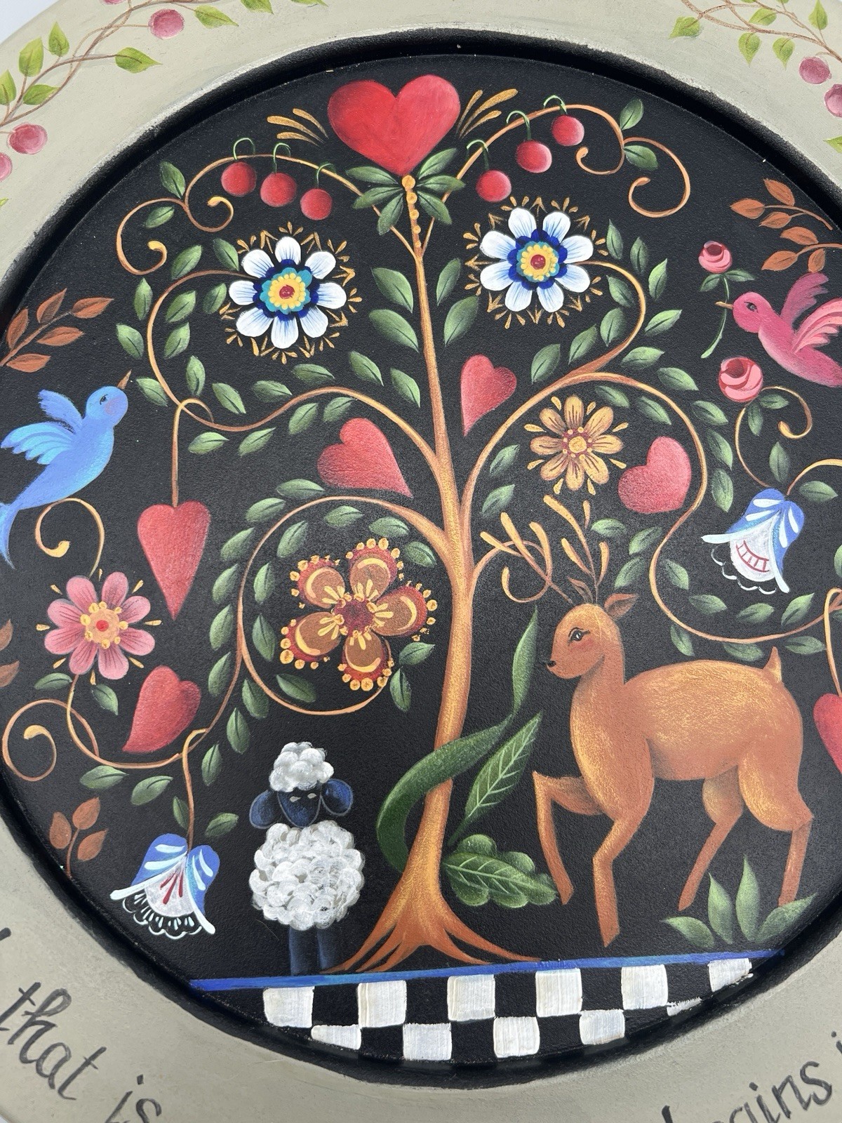 Handpainted Rosemary West Pattern Folk Art Wooden Plate “Tree Of Life” 12”