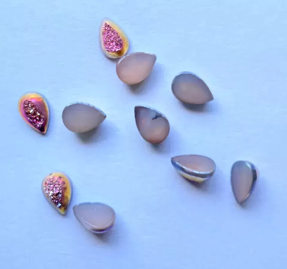 [WHOLESALE] NATURAL PINK TITANIUM WINDOW DRUZY PEAR SHAPE LOOSE GEMSTONE