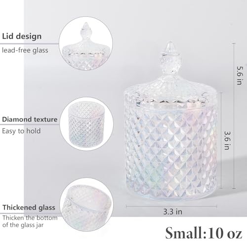 2 Pack Qtip Holder Apothecary Jars with Lid, Thick 10 oz (2 pack) Iridescent
