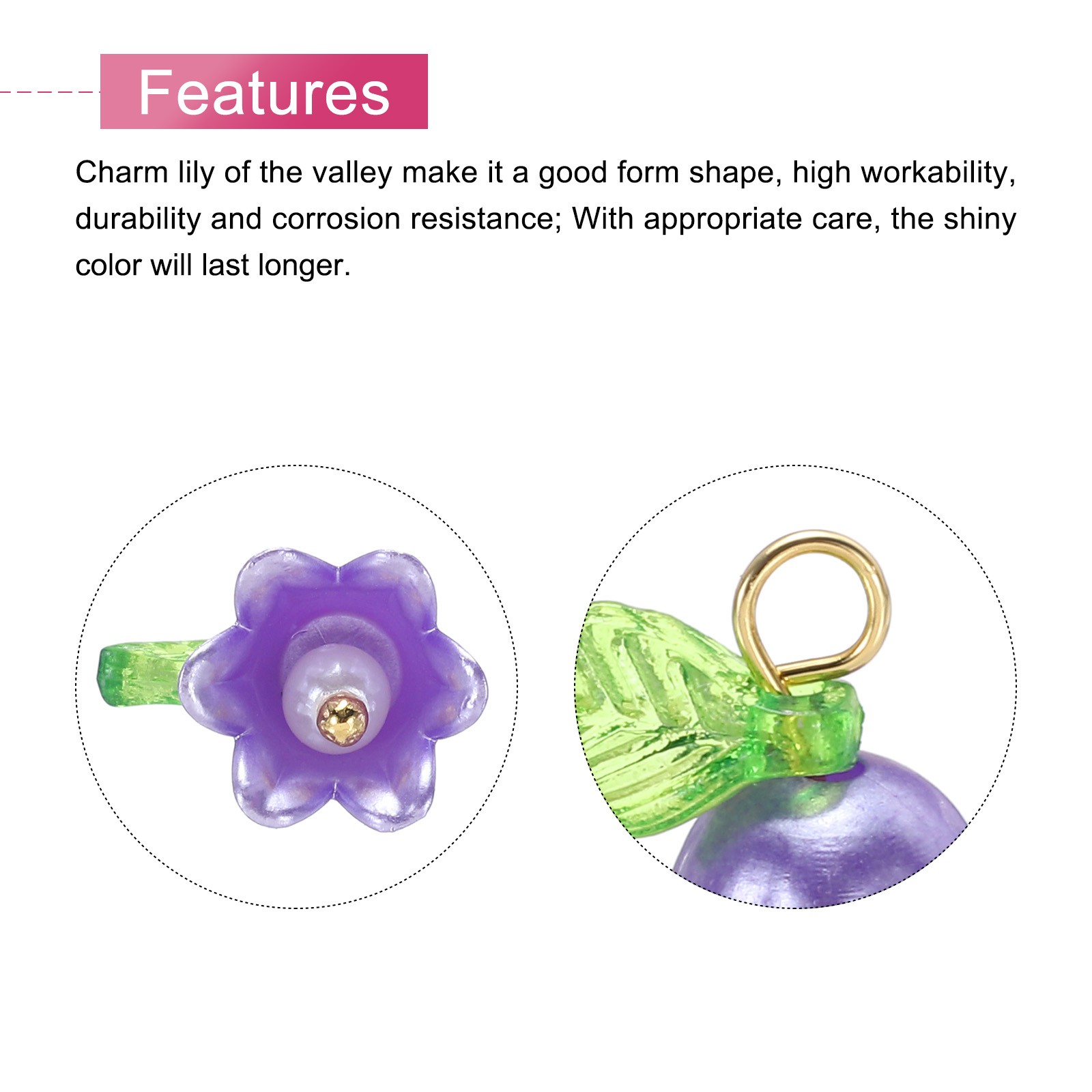 10PCS 13x14mm Acrylic Flower Charm Lily of the Valley Jewelry Purple