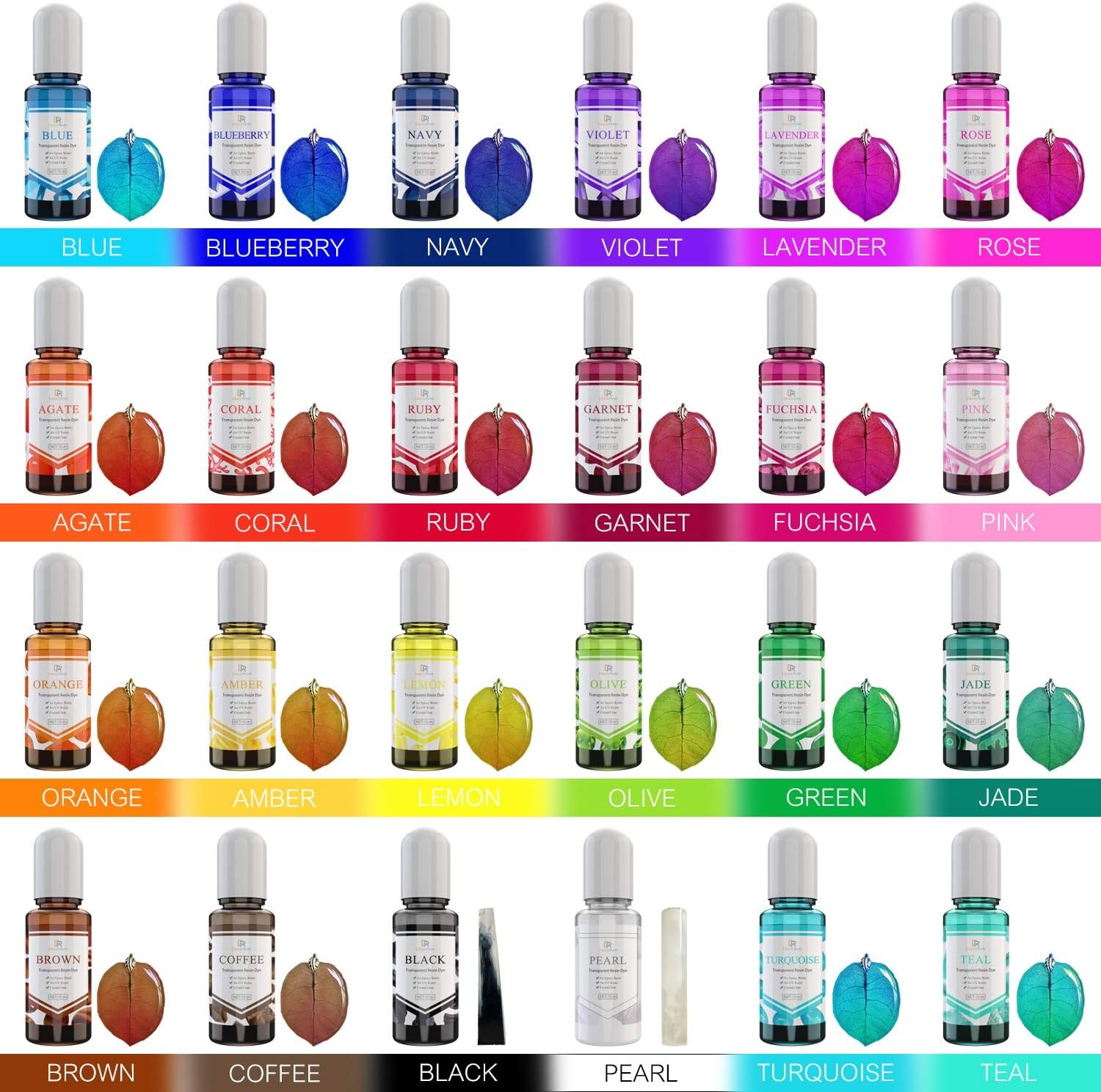 24 Color Epoxy Pigment – Crystal 0.35 Fl Oz (Pack of 24), Transparent