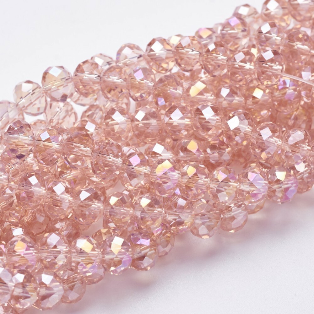 50 Pink Rondelle Beads Glass Crystal Faceted AB 8mm Peach Sparkle Jewelry