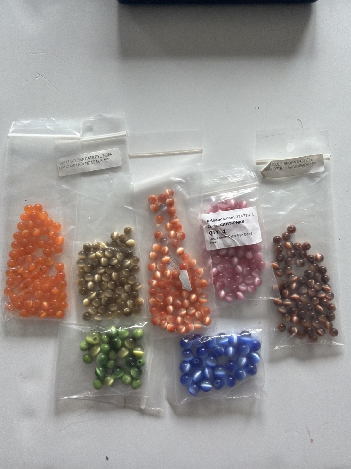 Cat’s Eye Fiber Optic Glass Bead Lot Mixed Round Beads Jewelry Making 5.3 Oz.