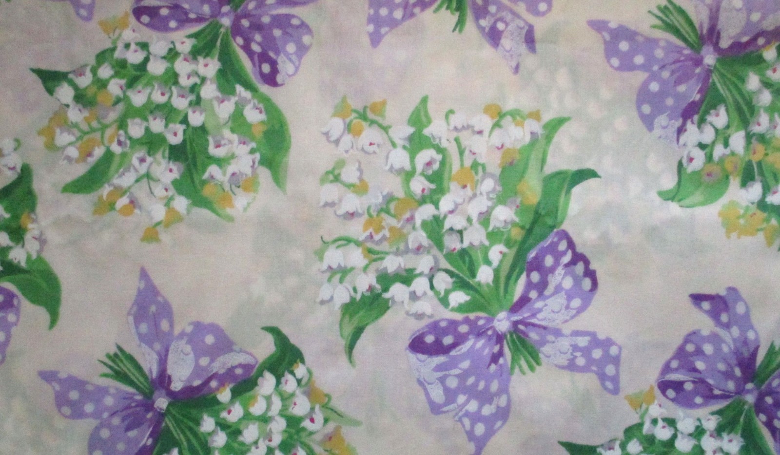 Concord Fabrics THE KESSLERS 6 Yds Lily of the Valley with Purple Polka Dot Bow