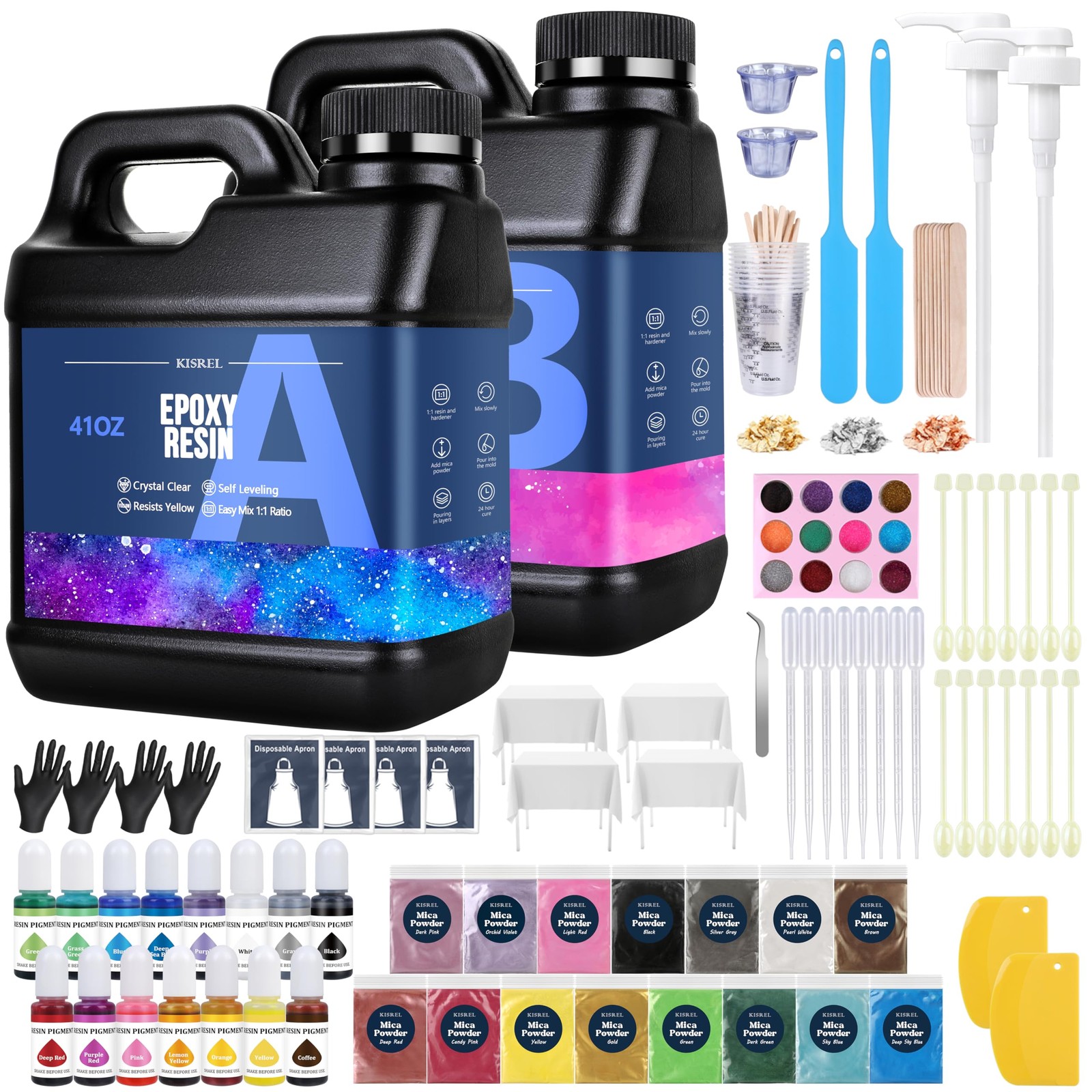 Clear Epoxy Resin Kit 82oz 41oz x2 with 15 Pigments 15 Mica Colors for Art