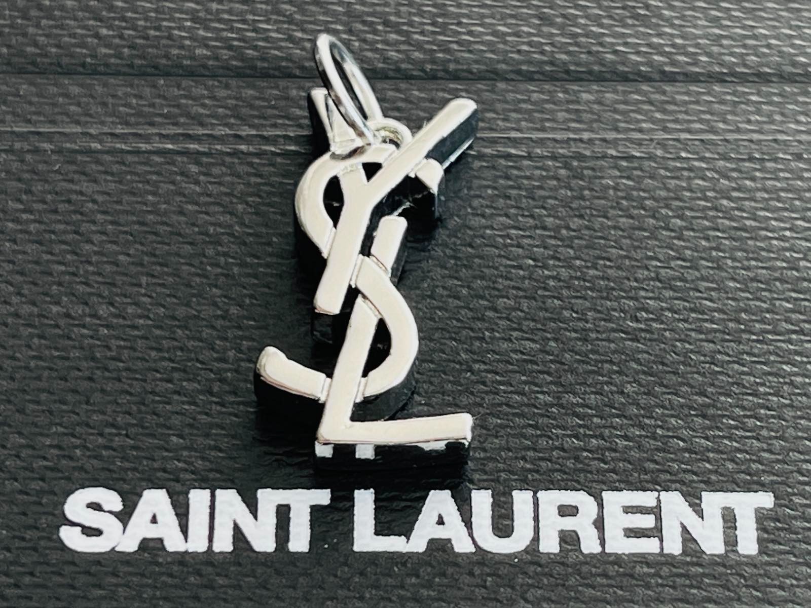 YSL charm pendant stamped zipper pull silver