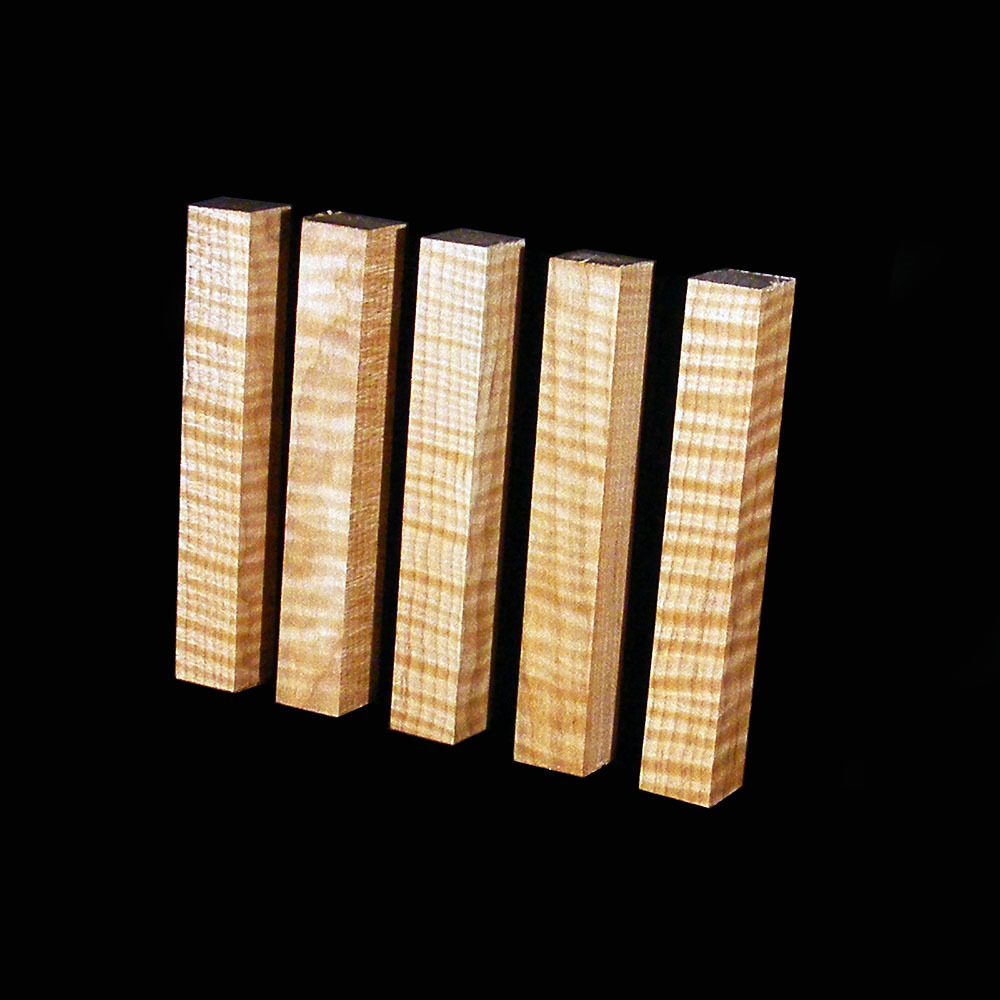 5 Curly Maple Pen Blanks, AAA Figure, ¾”x5”, Craft turning, carving wood