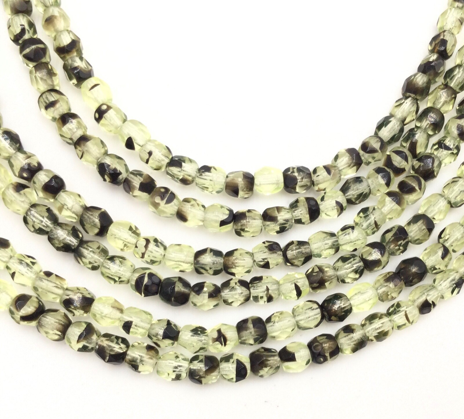 200 Fine Trade Czech Green & Black Round Faceted fire Polished Glass beads-4mm