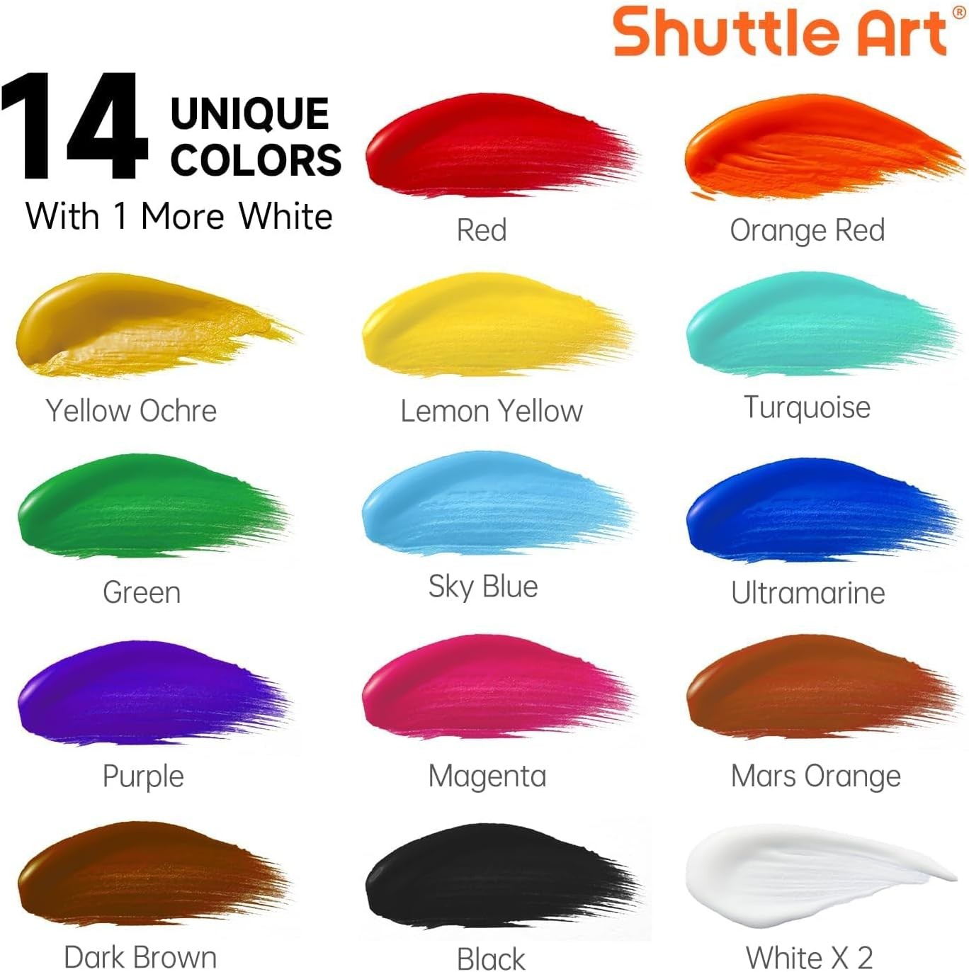 Shuttle Art Acrylic Paint, 15 Pack 16 Fl Oz (Pack of 15), 14+1 Colors