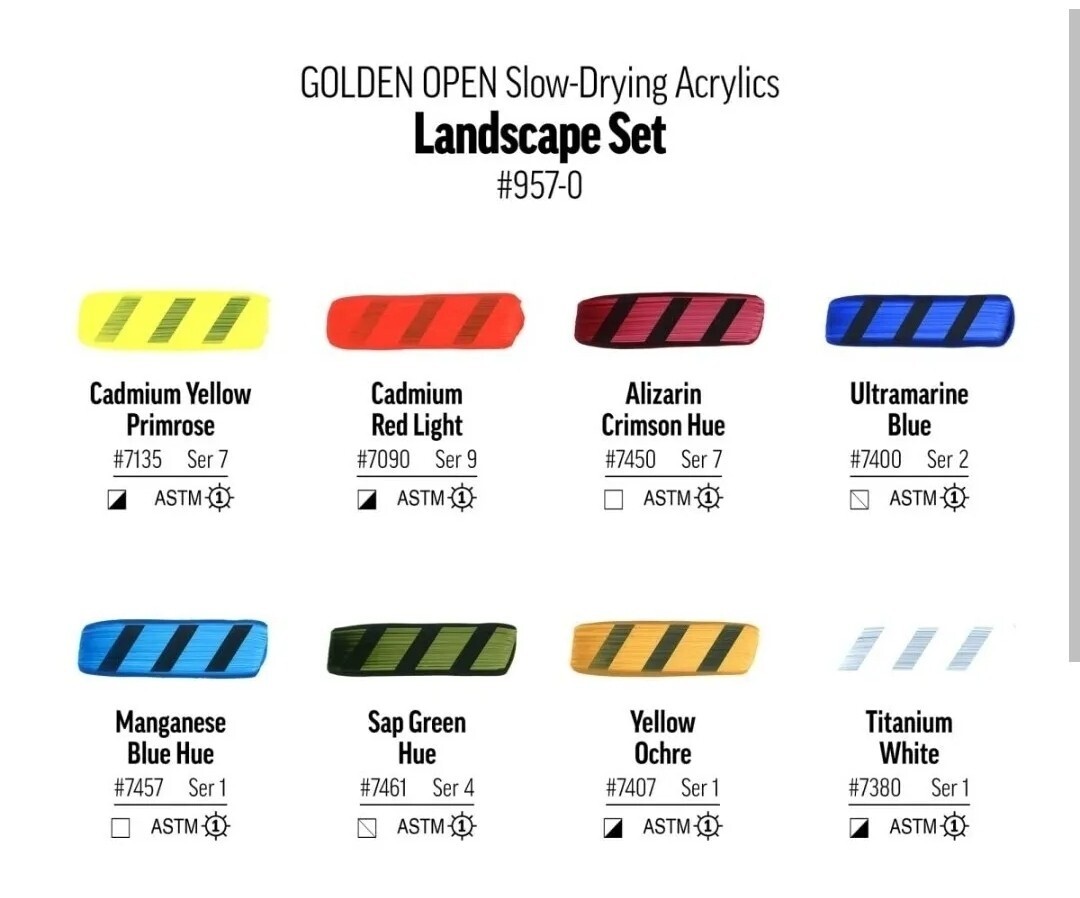 SLOW-DRYING SET Open Acrylic 🎨 Landscape Color Set Of 8 GOLDEN ARTIST COLORS