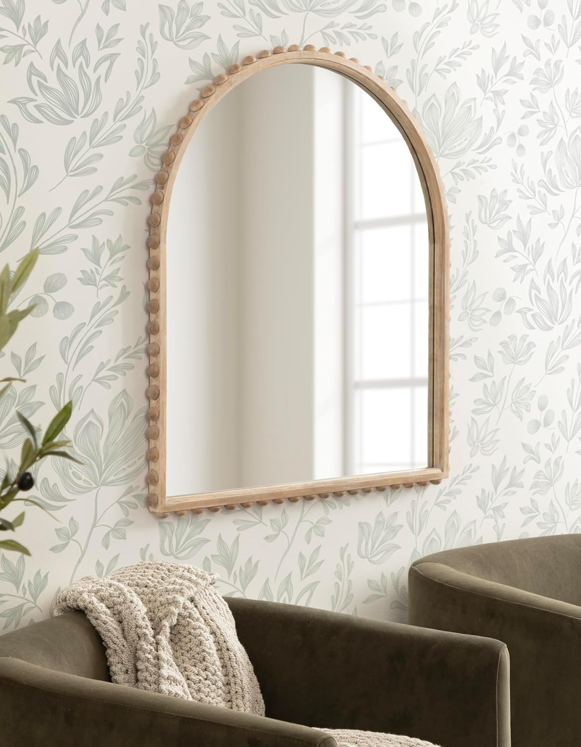 Beadbrook Modern Arched Mirror, 28×32, Light Natural for Bathroom or Entryway
