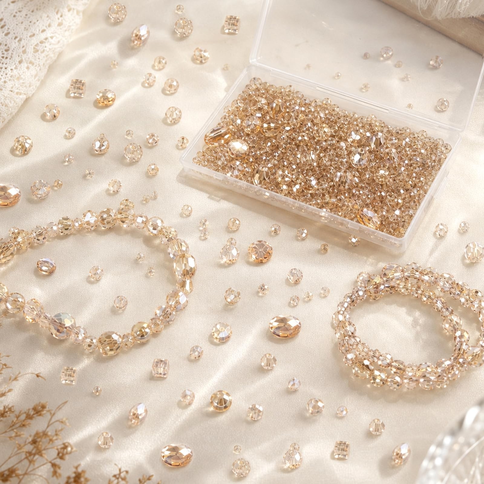 636pcs Assorted Crystal Glass Beads for Jewelry 636pcs, Silver Champagne