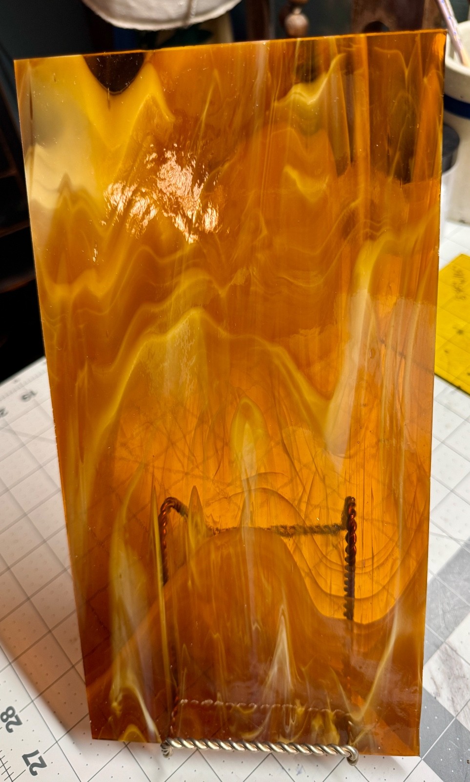 Stained Glass~Transparent Dk Amber Streaky~Med Amber Textured~Dk Amber Cathedral