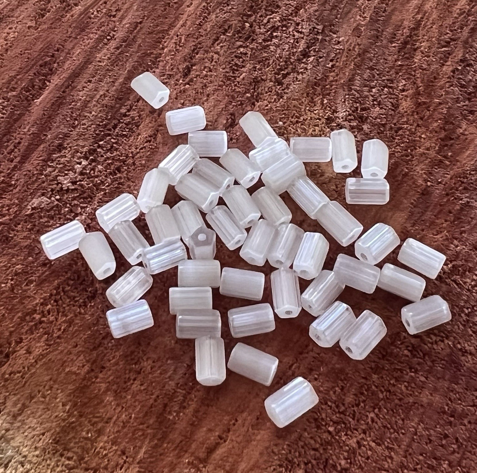 Vintage Beads 6x4mm White Satin Atlas Cylinder Czech Glass