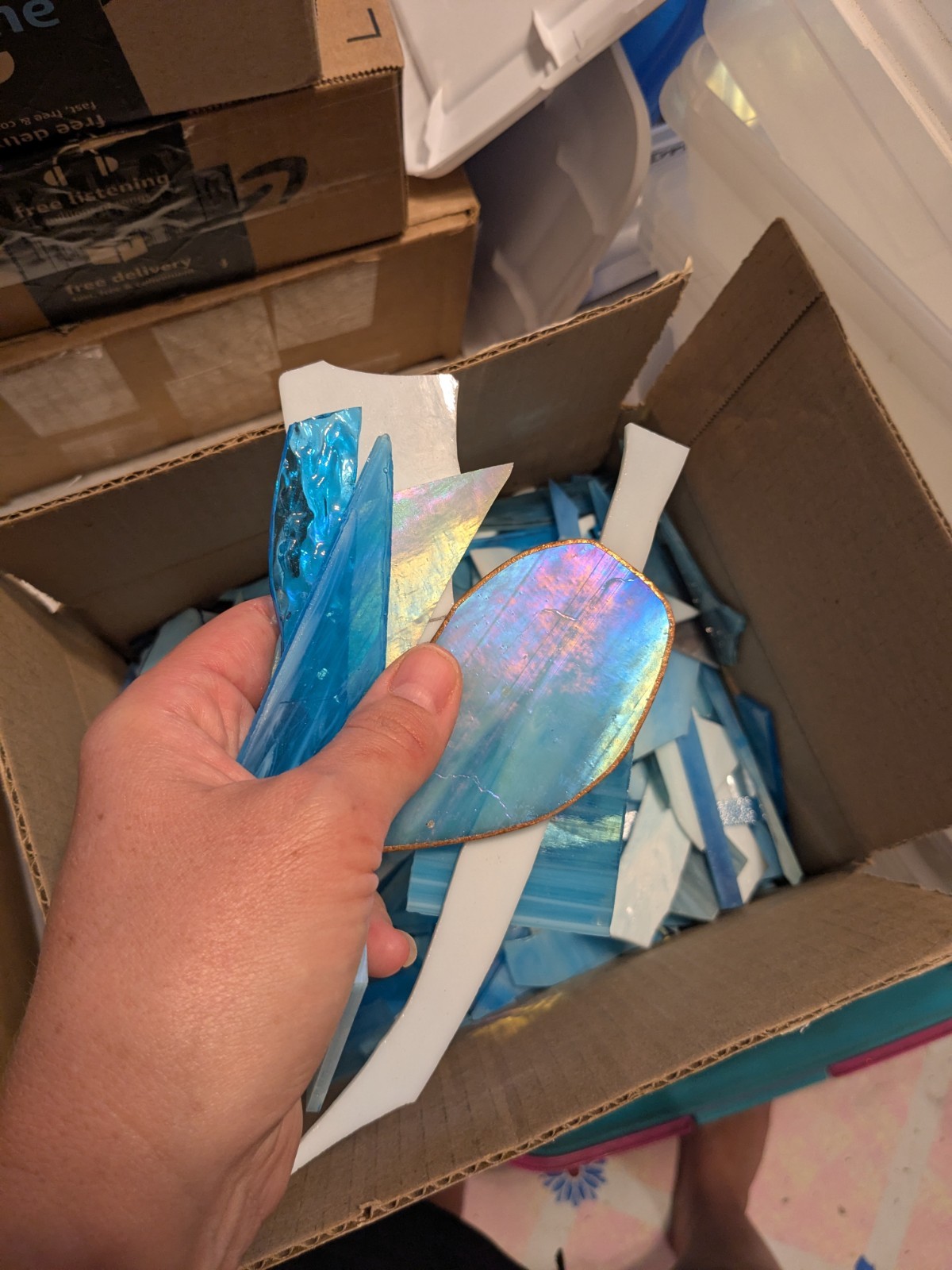 7 Pounds Light Blue Stained Glass Scraps Mosaic Art Craft Supplies