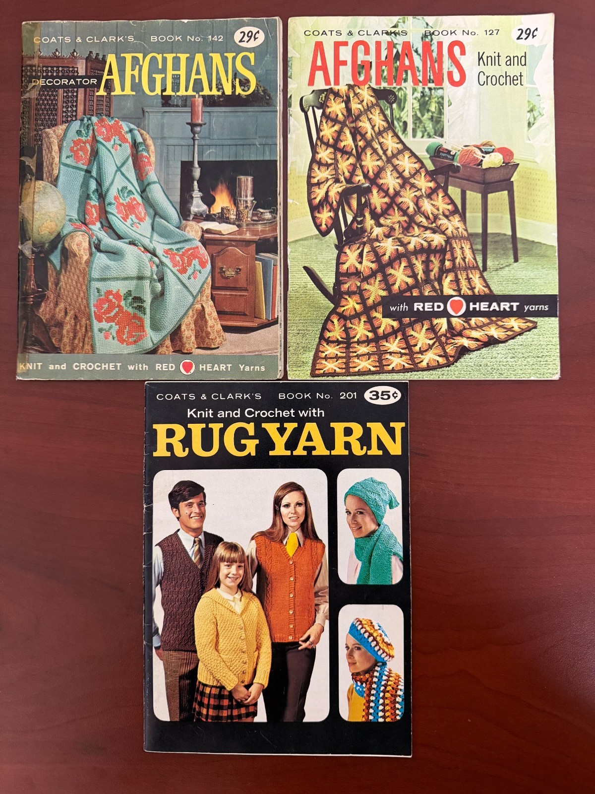 Set of 3 Coats & Clark’s Books No. 127, 142 & 201 Afghans Rug Yarn 1961 PB