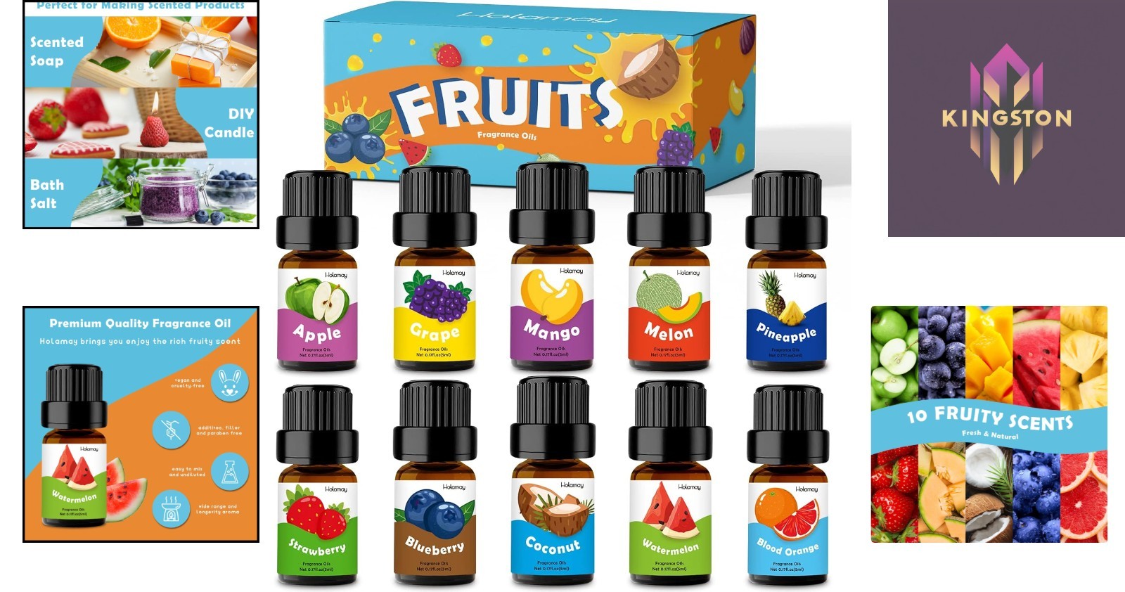 Fruity Fragrance Oils Set – 10 5ml Aromatic Oils for Candles & Soaps