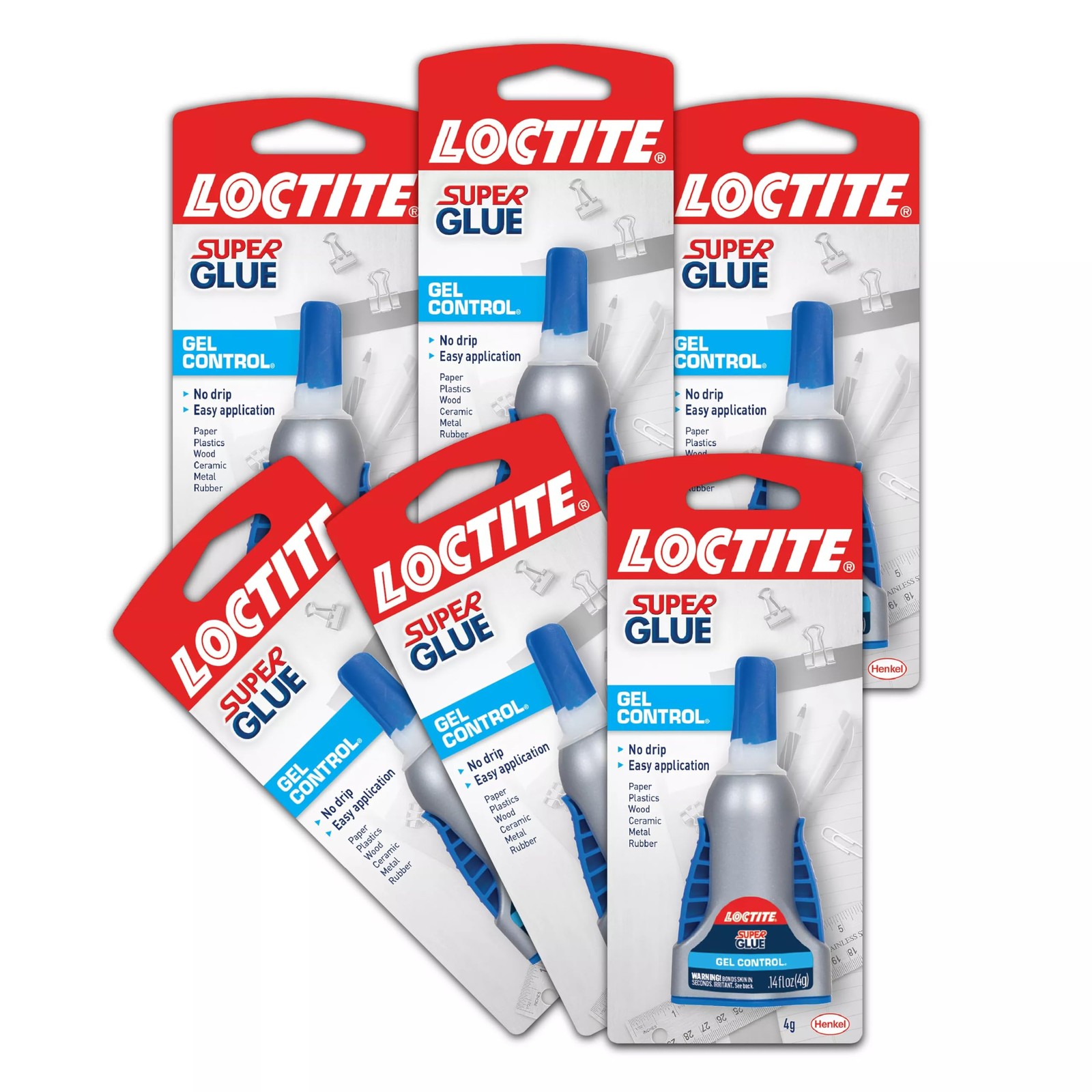 Loctite Super Glue Gel Control, Clear, 0.14 fl oz (Pack of 6), Clear