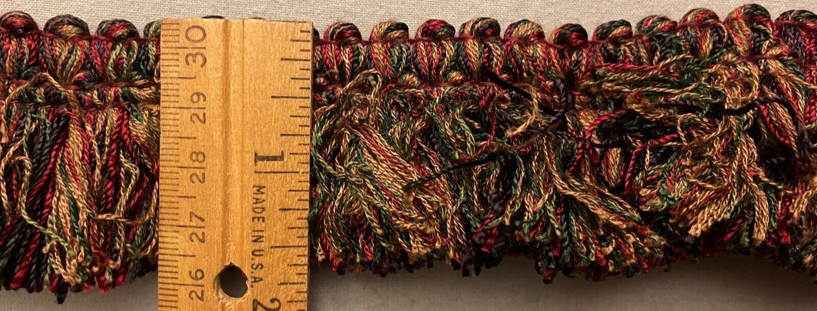 2-TONE FRINGE LOT, 2 pcs. YELLOW/MULTI 1¾” x 15″ (30″); 1¾” x 1 yd – Flaws – #50
