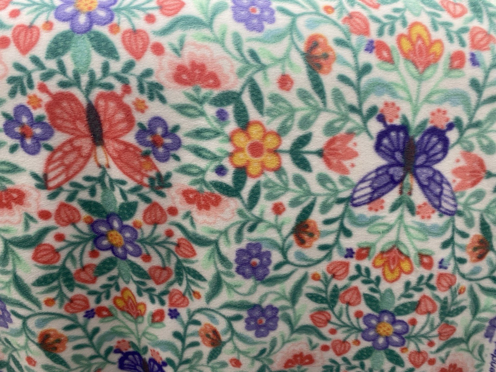 Colorful Flower Butterfly Fleece Fabric, 60” Wide, Sold By The Yard