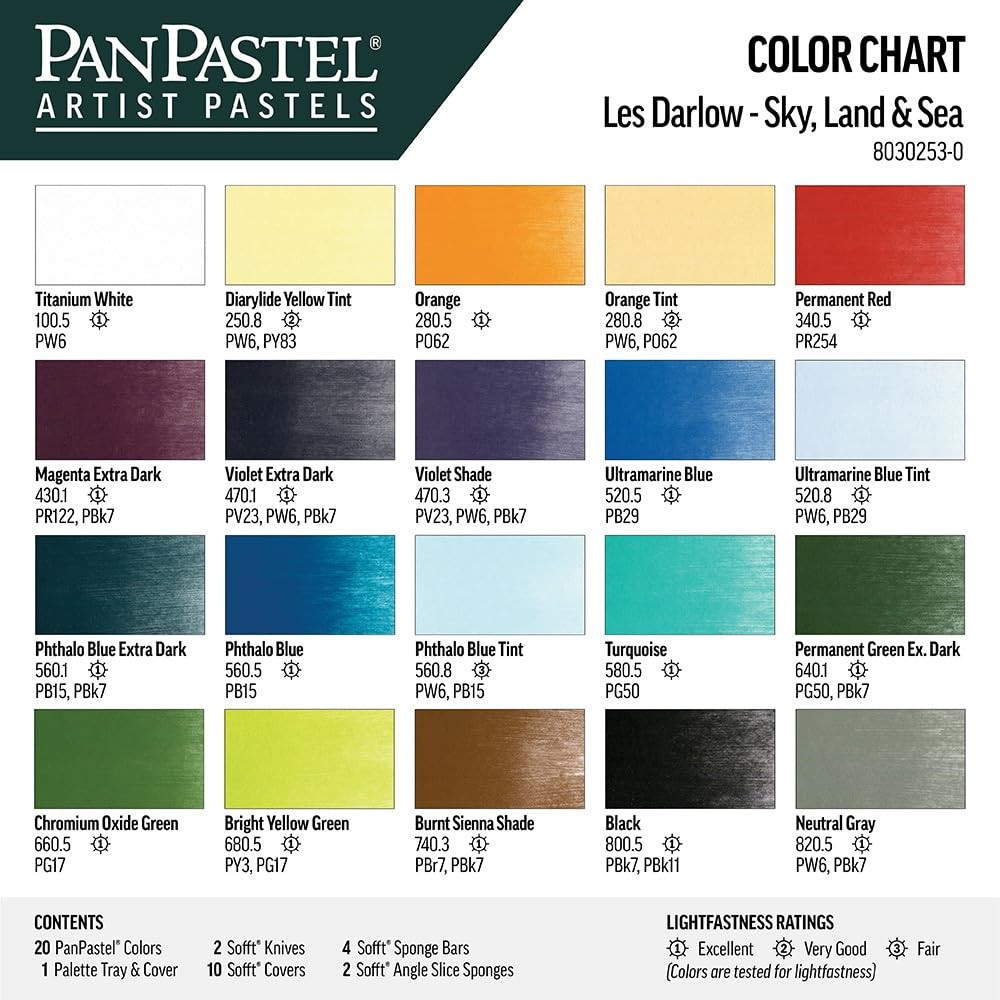 Artist Pastels by GOLDEN, Sky, Land & Sea – Les Darlow Set, 20 Color, Profess…