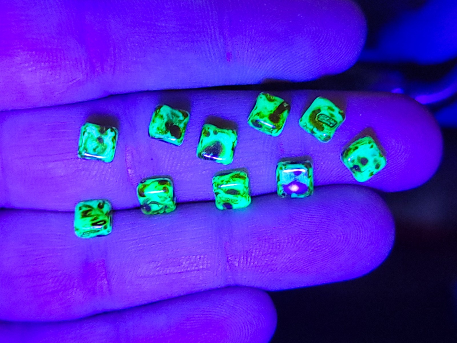 Square Uranium Glass Beads Czech Yellow Silk 6mm 10pc