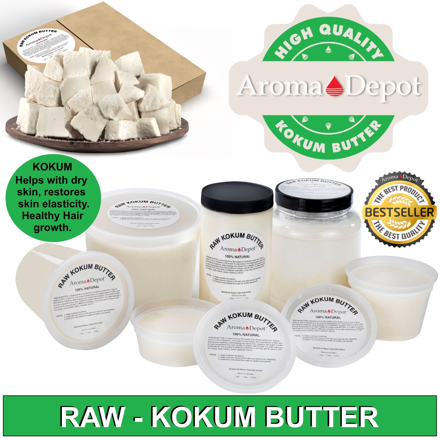 Kokum Butter Premium 100% Pure Raw Cold Pressed Natural 1 oz to 25 lbs