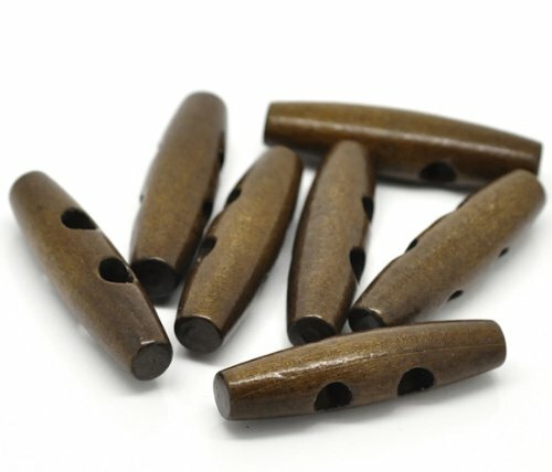30PCs Brown Wood Sewing Horn Toggle Buttons 2 Holes Cloth Accessories 50mm(2″) x