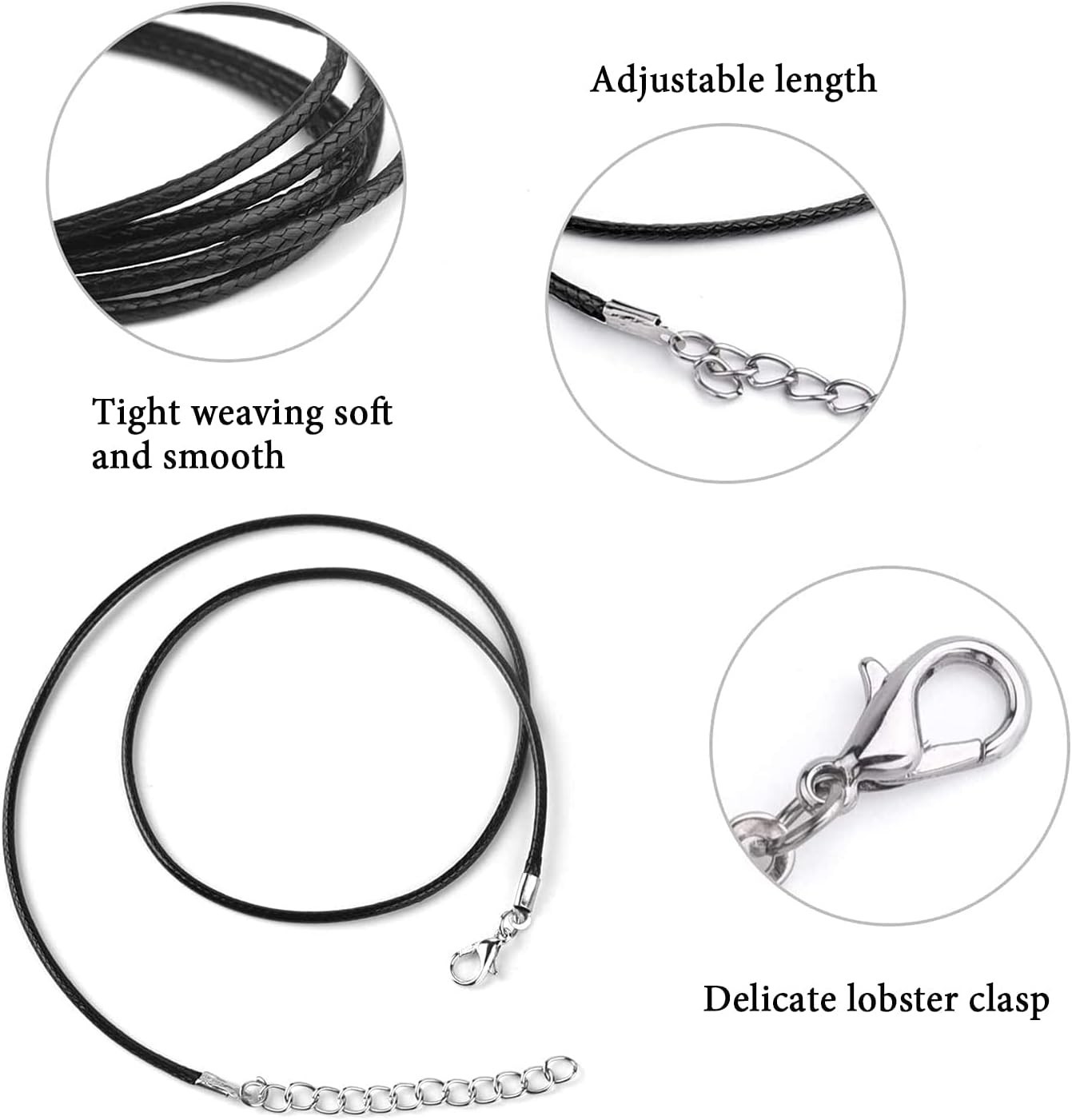 48 PCS Waxed Leather Cord, 6 Assorted Colors Rope Necklace with Clasp for Jewelr