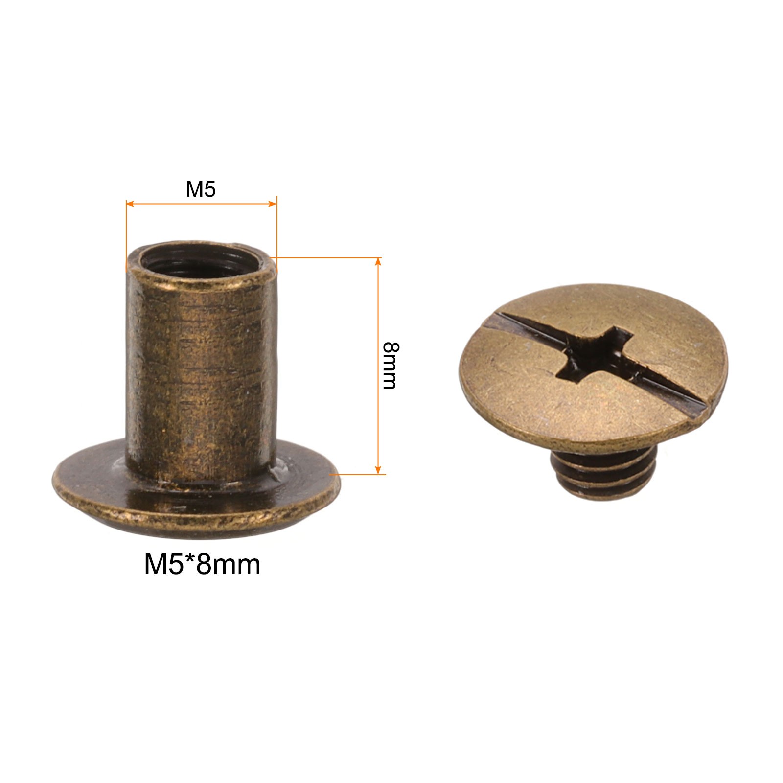 50set M5 x 8mm Chicago Screw Metal Stud Screw Rivets for Leather Bronze