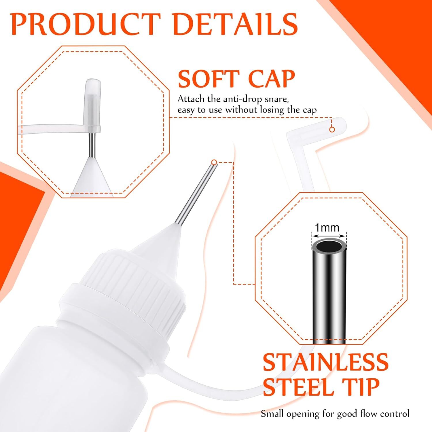 20/40pcs 10ml Empty Plastic Liquid Dropper Bottle Needle Tip Glue Bottle w/Loop