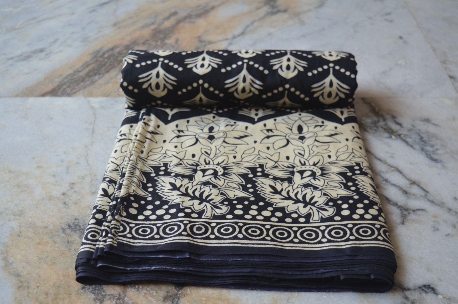 Black & Beige Hand Print Fabric 100% Cotton 15 Yard NO DUTY CHARGES 100%✅ZK-369