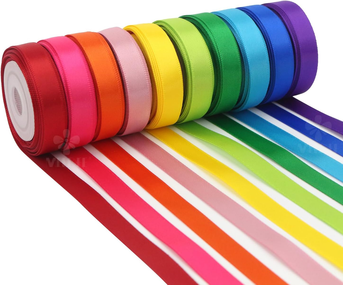 MEEDEE Rainbow Ribbon Solid Color Assortment 10 Colors Double Face Satin Ribbon