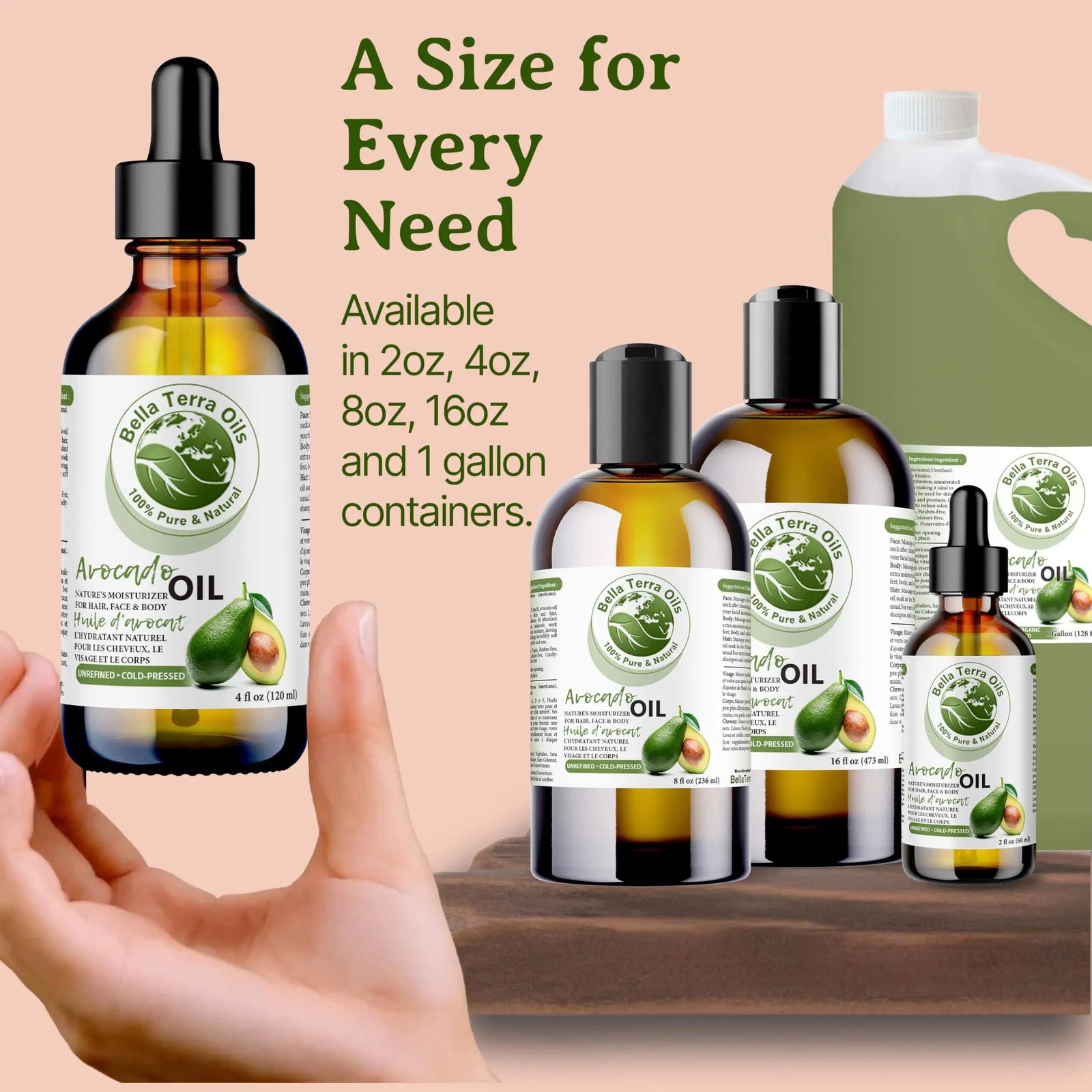 Organic Cold-Pressed Avocado Oil 100% Pure Skin Hair Face Nails Moisturizer