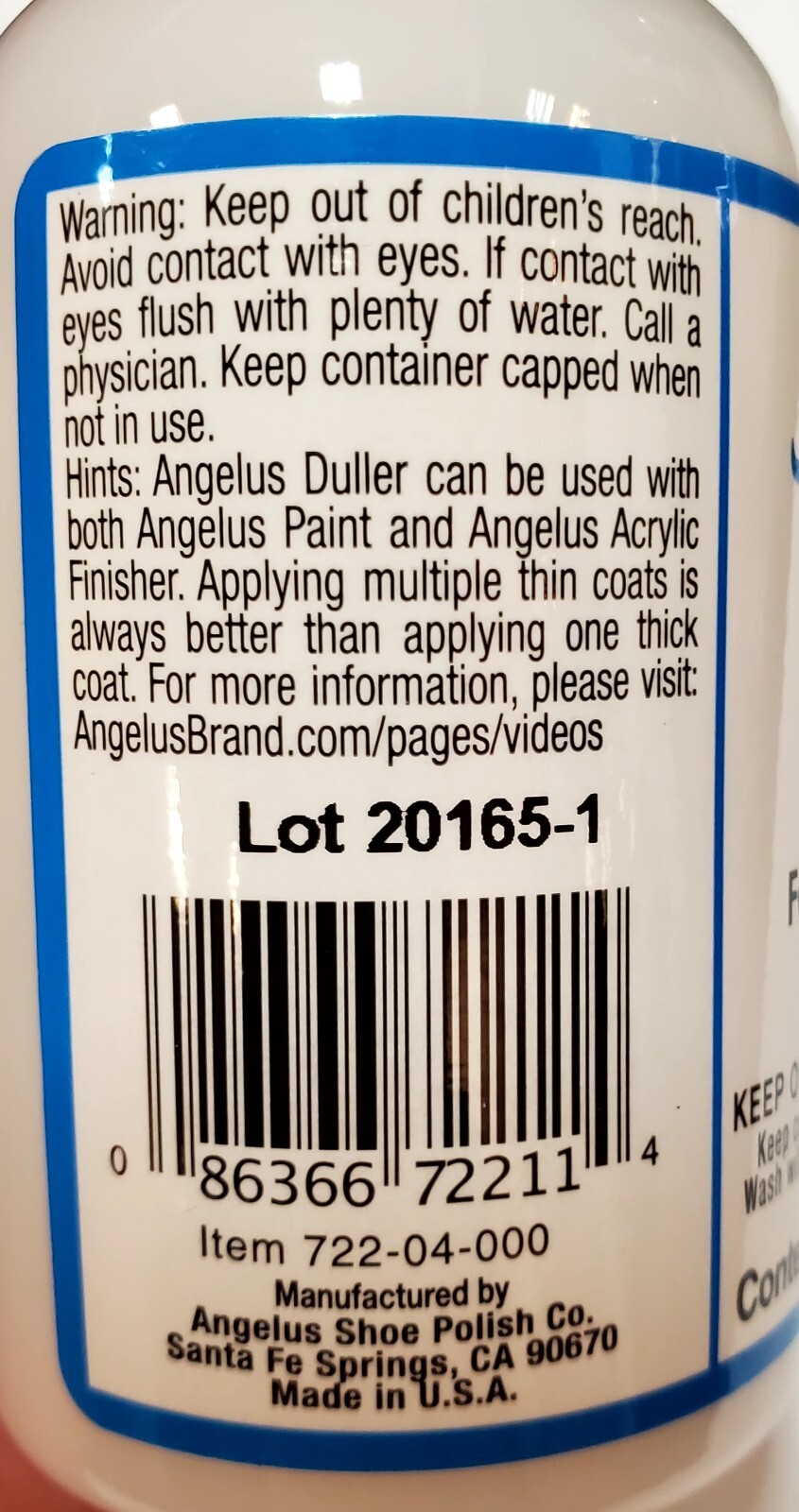 Angelus Acrylic Leather Paint Duller Additive Gloss Reducer For Paints 4 Ounces