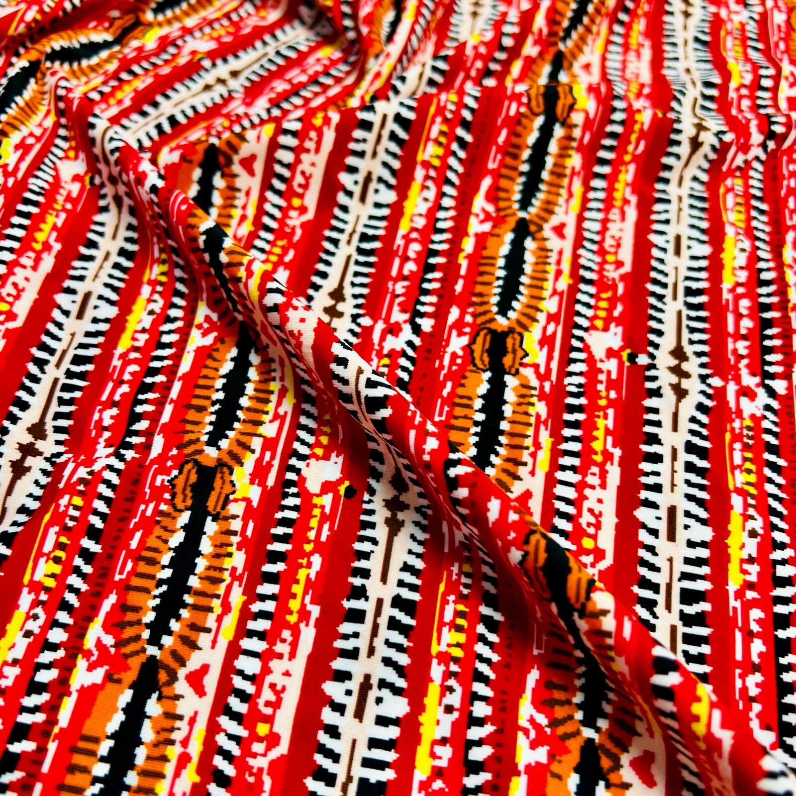 Red and Yellow Ethnic Print Nylon Spandex Fabric 4 Way Stretch by Yard for Swimw