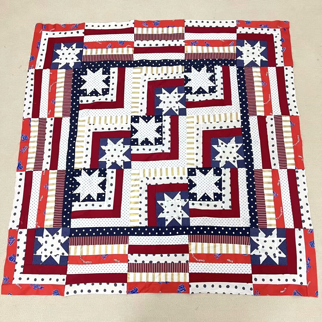 Handmade Patriot Flag Star Baby Quilt Top 47×47″ Pieced~ BABY/BED/Wall Decor