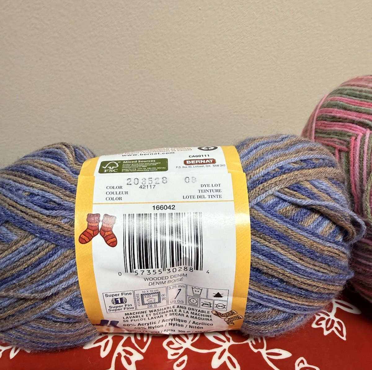 Lot of Bernat Sox Sock Yarn Super Fine Wooded Denim 42117 and Pink Green